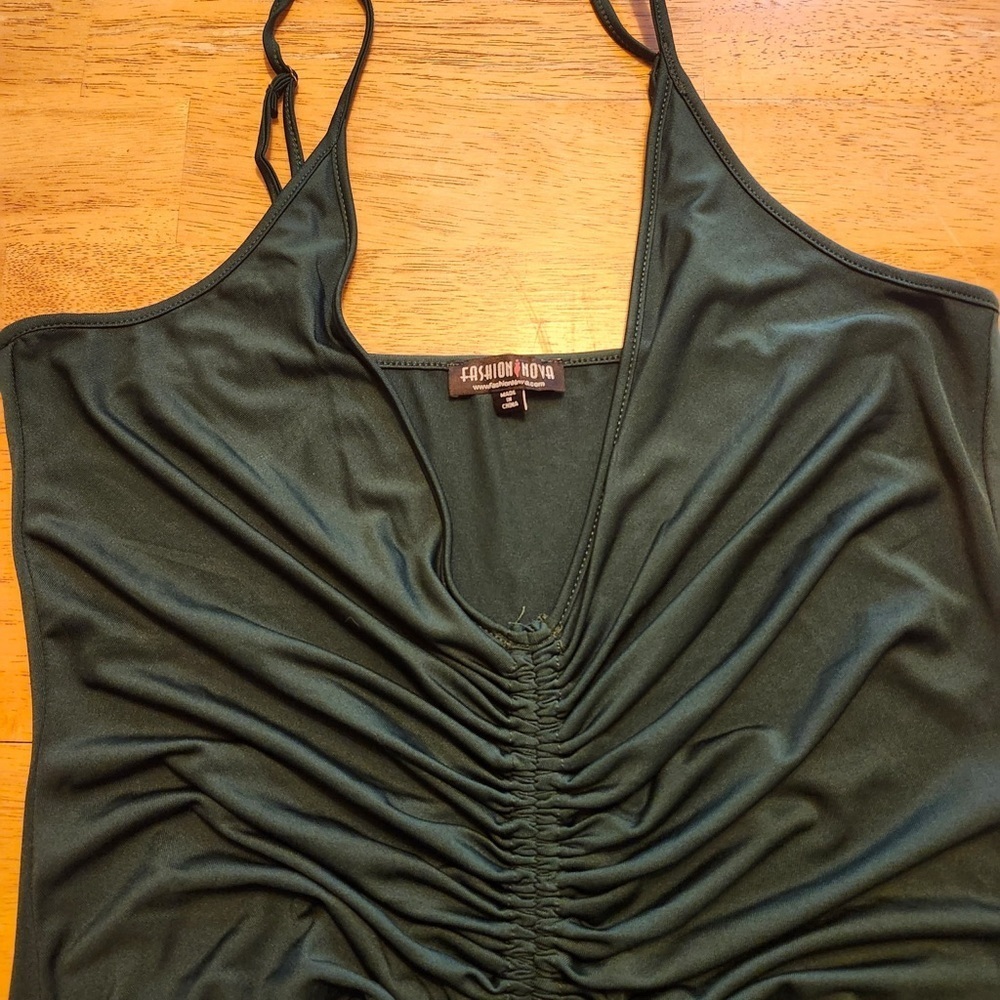 Elegant Green Ruched Fashion Nova Dress Size XL - Picture 4 of 7